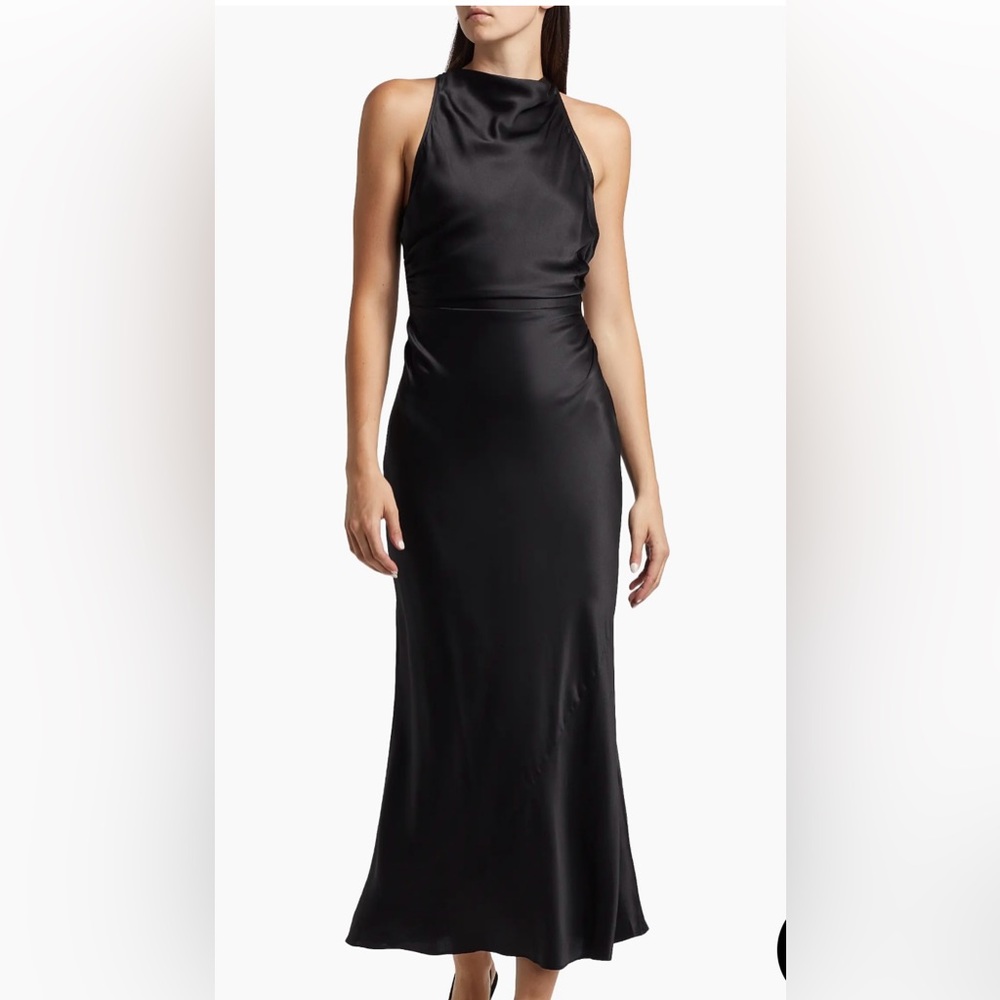 Reformation Black Satin Halter Maxi Dress